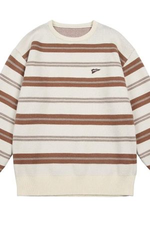 Japanese-Style Retro Striped Sweater for Men and Women, Loose Fit Cityboy Pullover Knit Jacket for Autumn and Winter