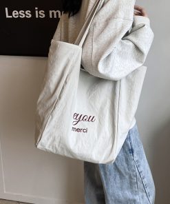 Japanese-Style Striped Canvas Tote Bag for Women - Large Capacity Shopping Bag for Travel and Commuting, 2025 Design