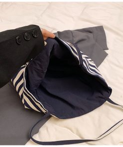 Japanese-Style Striped Canvas Tote Bag for Women - Large Capacity Shopping Bag for Travel and Commuting, 2025 Design