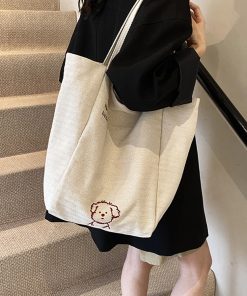 Japanese-Style Striped Canvas Tote Bag for Women - Large Capacity Shopping Bag for Travel and Commuting, 2025 Design