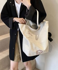 Japanese-Style Striped Canvas Tote Bag for Women - Large Capacity Shopping Bag for Travel and Commuting, 2025 Design