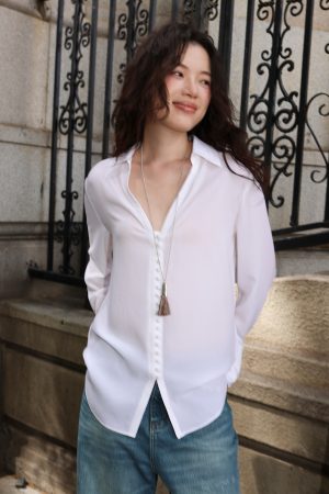 Japanese Triacetate V-Neck Shirt - Cool Feel, Smooth Skin, Slimming Multi-Button Design