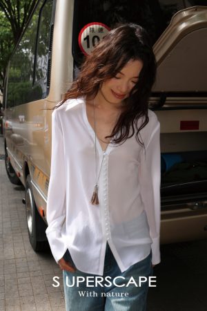 Japanese Triacetate V-Neck Shirt - Cool Feel, Smooth Skin, Slimming Multi-Button Design