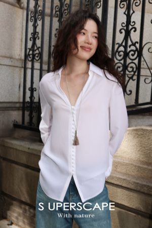 Japanese Triacetate V-Neck Shirt - Cool Feel, Smooth Skin, Slimming Multi-Button Design