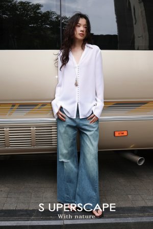 Japanese Triacetate V-Neck Shirt - Cool Feel, Smooth Skin, Slimming Multi-Button Design