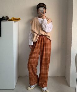 Jean Under Dress, Cute Outfits Warm Weather - Elasticated Waist Checkered Sweatpants