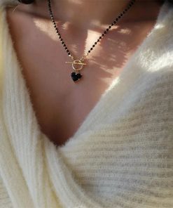 Jeans And Denim, City Fashion Aesthetic - Heart Toggle Clasp Beaded Necklace