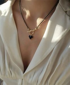 Jeans And Denim, City Fashion Aesthetic - Heart Toggle Clasp Beaded Necklace