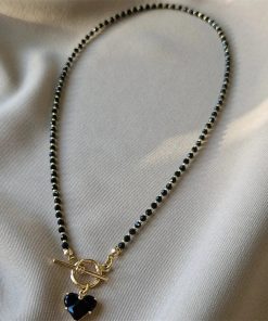 Jeans And Denim, City Fashion Aesthetic - Heart Toggle Clasp Beaded Necklace