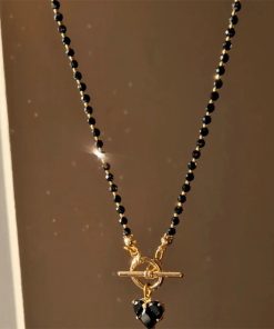 Jeans And Denim, City Fashion Aesthetic - Heart Toggle Clasp Beaded Necklace