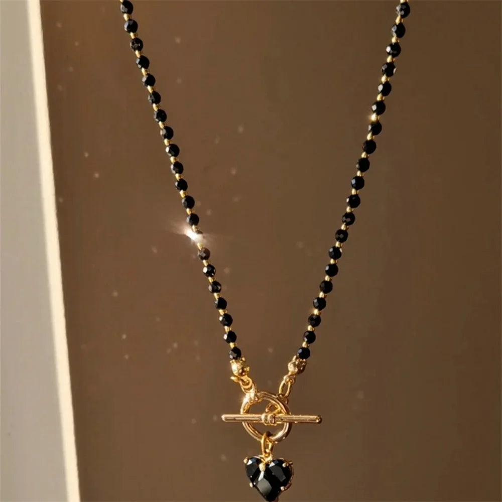 Jeans And Denim, City Fashion Aesthetic - Heart Toggle Clasp Beaded Necklace Jeans And Denim, City Fashion Aesthetic - Heart Toggle Clasp Beaded Necklace