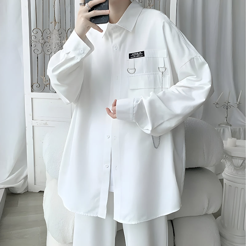 Jeans Top Aesthetic, Unapproachable Outfits - Chain Detailed Long Sleeve Shirt Jeans Top Aesthetic, Unapproachable Outfits - Chain Detailed Long Sleeve Shirt