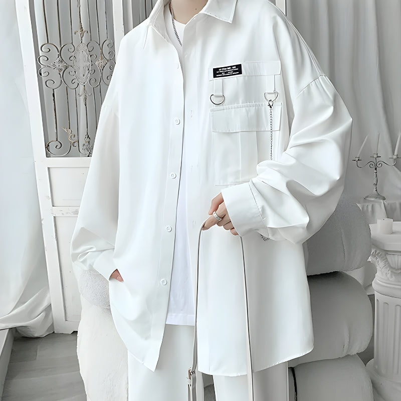 Jeans Top Aesthetic, Unapproachable Outfits - Chain Detailed Long Sleeve Shirt Jeans Top Aesthetic, Unapproachable Outfits - Chain Detailed Long Sleeve Shirt