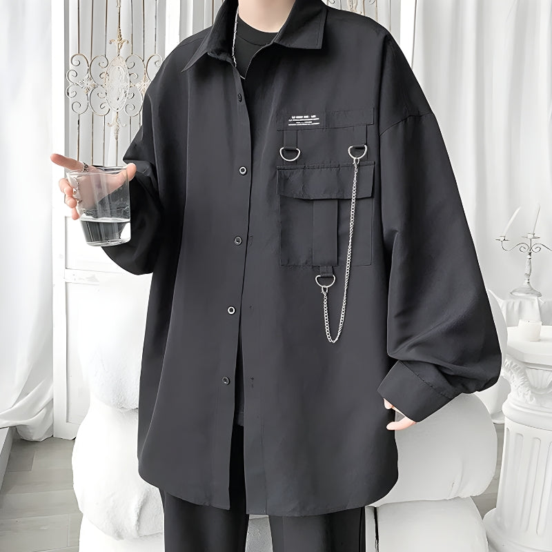 Jeans Top Aesthetic, Unapproachable Outfits - Chain Detailed Long Sleeve Shirt Jeans Top Aesthetic, Unapproachable Outfits - Chain Detailed Long Sleeve Shirt