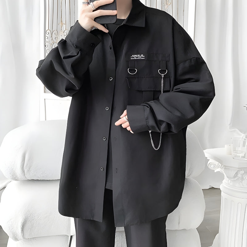 Jeans Top Aesthetic, Unapproachable Outfits - Chain Detailed Long Sleeve Shirt Jeans Top Aesthetic, Unapproachable Outfits - Chain Detailed Long Sleeve Shirt