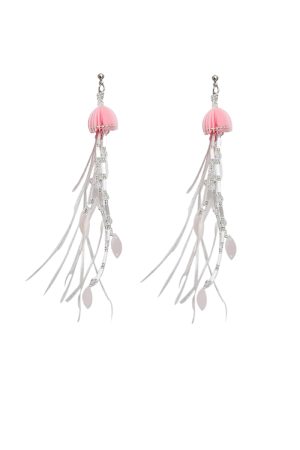 Jellyfish Pink Feather Tassel Earrings for Women - Long Seaside Vacation Style, Flattering Design for a Unique Look