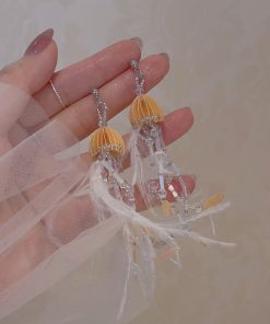 Jellyfish Pink Feather Tassel Earrings for Women - Long Seaside Vacation Style, Flattering Design for a Unique Look