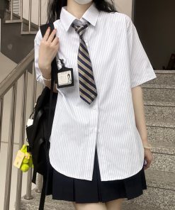 JK Striped Long Sleeve and Short Sleeve Shirt for Women, Pudding Bear Design, Japanese Style Autumn Top, 2025 Spring Fashion