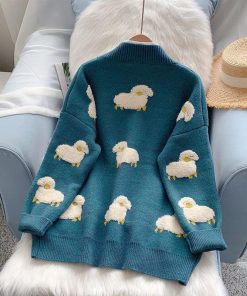 Kawaii Clothes, Rok Outfit - Sheep Embroidery Knitted Cardigan