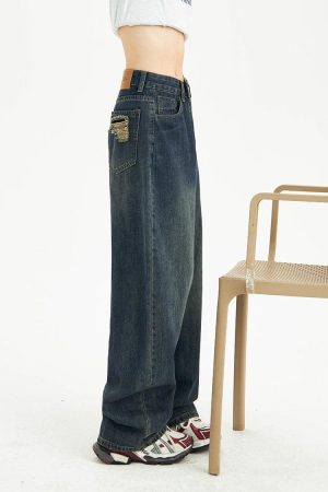 Kawaii Fashion, Pretty Outfits - Distressed Pockets Wide Leg Baggy Jeans