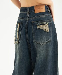 Kawaii Fashion, Pretty Outfits - Distressed Pockets Wide Leg Baggy Jeans