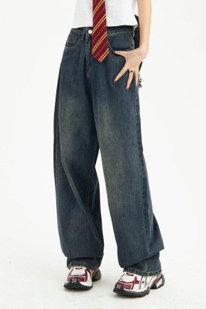 Kawaii Fashion, Pretty Outfits - Distressed Pockets Wide Leg Baggy Jeans