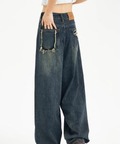 Kawaii Fashion, Pretty Outfits - Distressed Pockets Wide Leg Baggy Jeans