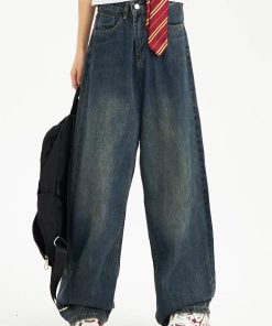 Kawaii Fashion, Pretty Outfits - Distressed Pockets Wide Leg Baggy Jeans