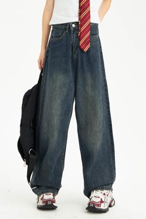 Kawaii Fashion, Pretty Outfits - Distressed Pockets Wide Leg Baggy Jeans