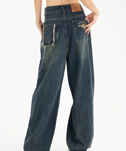 Kawaii Fashion, Pretty Outfits - Distressed Pockets Wide Leg Baggy Jeans