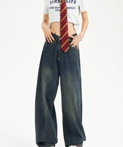 Kawaii Fashion, Pretty Outfits - Distressed Pockets Wide Leg Baggy Jeans