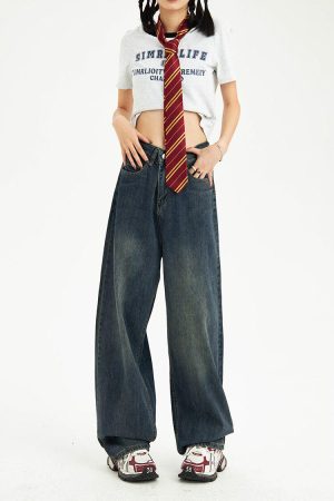 Kawaii Fashion, Pretty Outfits - Distressed Pockets Wide Leg Baggy Jeans