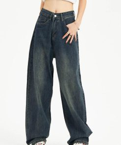 Kawaii Fashion, Pretty Outfits - Distressed Pockets Wide Leg Baggy Jeans