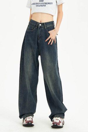 Kawaii Fashion, Pretty Outfits - Distressed Pockets Wide Leg Baggy Jeans