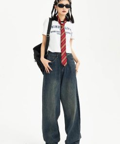 Kawaii Fashion, Pretty Outfits - Distressed Pockets Wide Leg Baggy Jeans