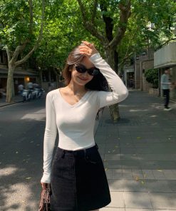 Khaki Chenille Mini Skirt for Women - High-Waisted Slim A-Line Style for Spring Fashion, Trendy Bodycon Look