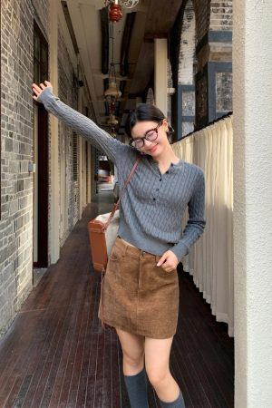 Khaki Chenille Mini Skirt for Women - High-Waisted Slim A-Line Style for Spring Fashion, Trendy Bodycon Look