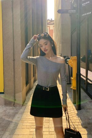 Khaki Chenille Mini Skirt for Women - High-Waisted Slim A-Line Style for Spring Fashion, Trendy Bodycon Look