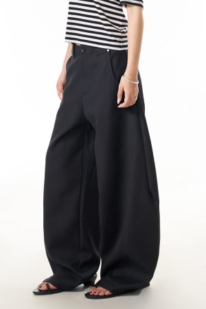 Khaki Curved Knife Straight Pants for Women - American Retro Loose Straight Leg Slimming Wide-Leg Trousers for Commuting