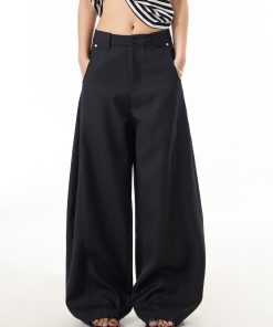 Khaki Curved Knife Straight Pants for Women - American Retro Loose Straight Leg Slimming Wide-Leg Trousers for Commuting