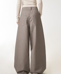 Khaki Curved Knife Straight Pants for Women - American Retro Loose Straight Leg Slimming Wide-Leg Trousers for Commuting