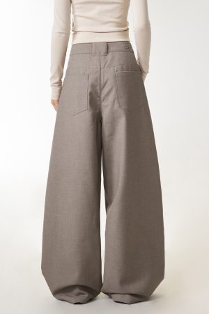 Khaki Curved Knife Straight Pants for Women - American Retro Loose Straight Leg Slimming Wide-Leg Trousers for Commuting