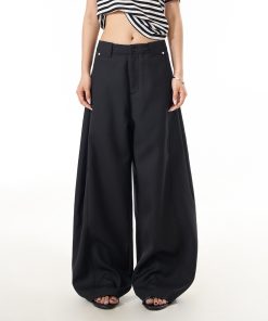 Khaki Curved Knife Straight Pants for Women - American Retro Loose Straight Leg Slimming Wide-Leg Trousers for Commuting