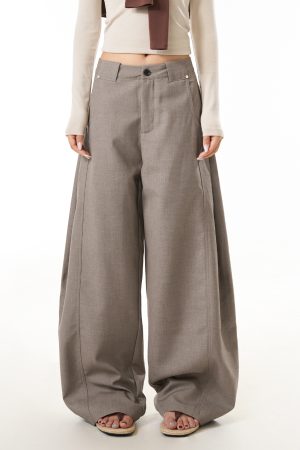 Khaki Curved Knife Straight Pants for Women - American Retro Loose Straight Leg Slimming Wide-Leg Trousers for Commuting