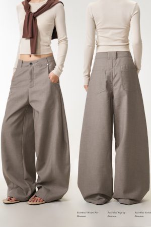 Khaki Curved Knife Straight Pants for Women - American Retro Loose Straight Leg Slimming Wide-Leg Trousers for Commuting