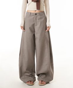 Khaki Curved Knife Straight Pants for Women - American Retro Loose Straight Leg Slimming Wide-Leg Trousers for Commuting