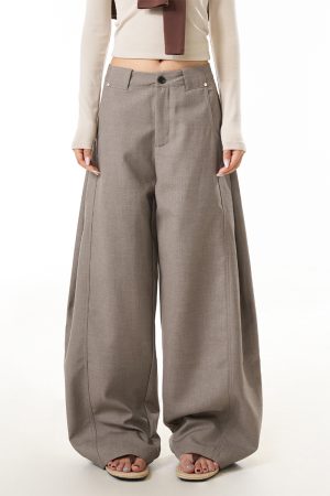 Khaki Curved Knife Straight Pants for Women - American Retro Loose Straight Leg Slimming Wide-Leg Trousers for Commuting