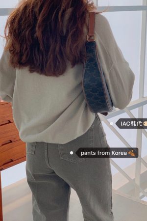 Khaki Green Retro Washed Straight-Leg Jeans with Bright Line Detail - Y2K Korean Style Fashion Essential