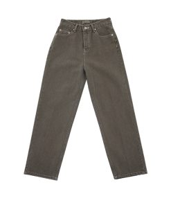 Khaki Green Retro Washed Straight-Leg Jeans with Bright Line Detail - Y2K Korean Style Fashion Essential