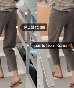 Khaki Green Retro Washed Straight-Leg Jeans with Bright Line Detail - Y2K Korean Style Fashion Essential